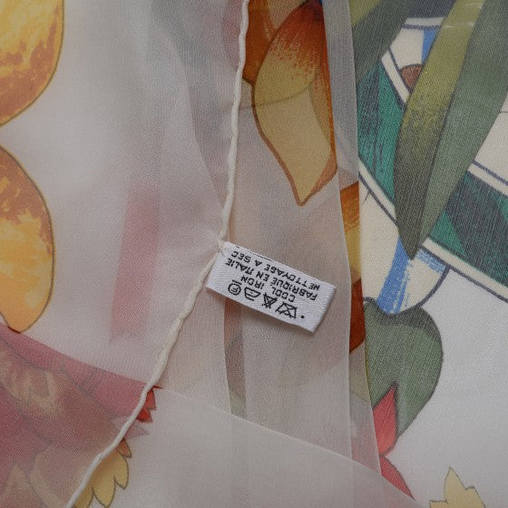 Silk Camellia Flower Scarf White Multicolor