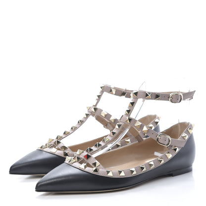 Valentino Garavani Nappa Rockstud Cage Ballerina Flats 36 Black Poudre 3 of 9