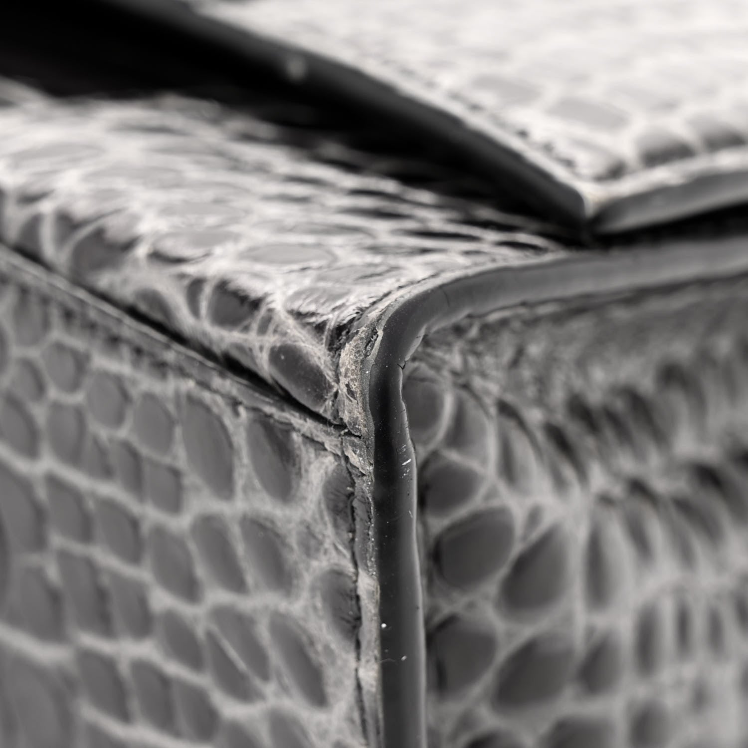 Balenciaga Shiny Calfskin Crocodile Embossed Medium Hourglass Top Handle Bag Dark Grey 16 of 18