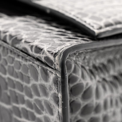 Balenciaga Shiny Calfskin Crocodile Embossed Medium Hourglass Top Handle Bag Dark Grey 16 of 18