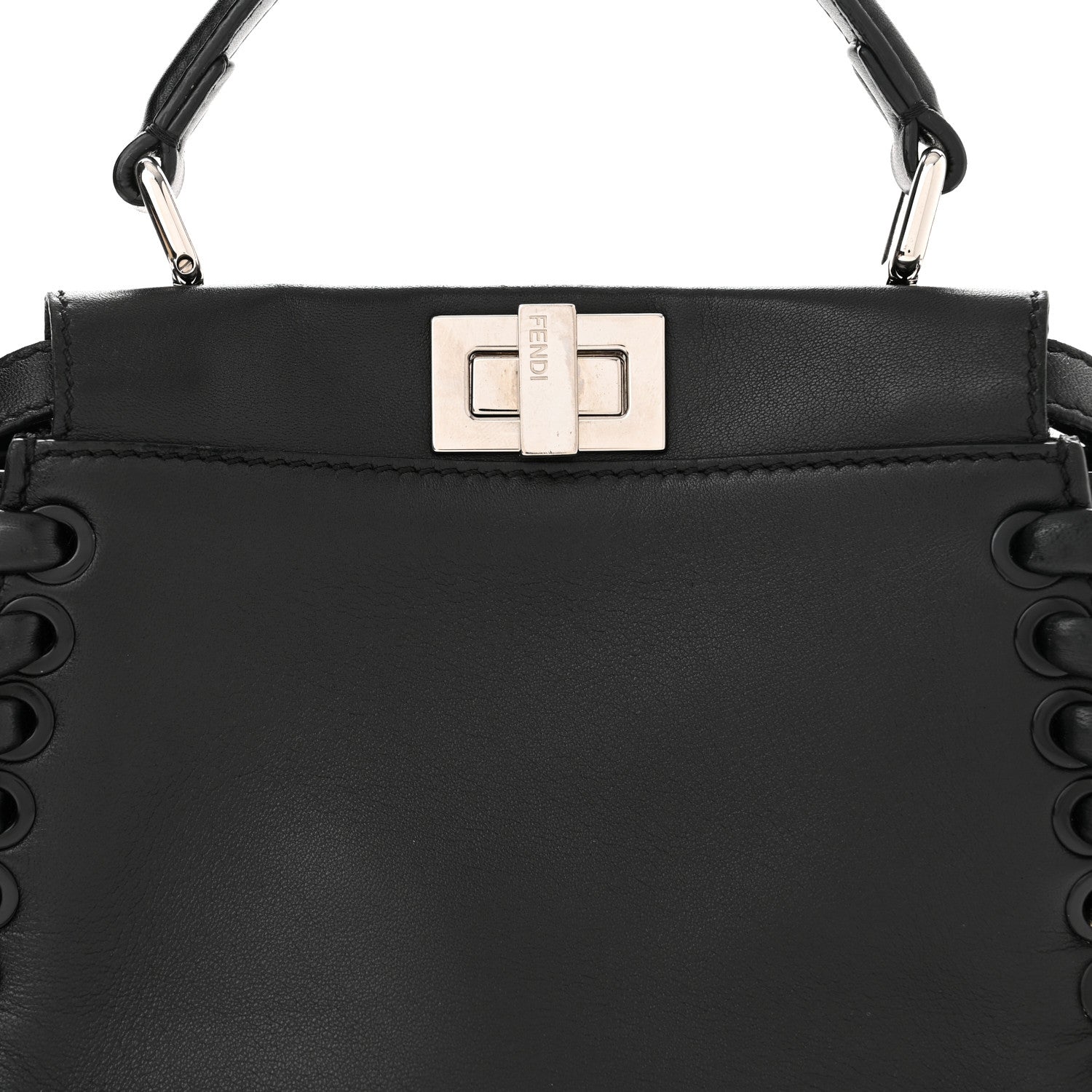 Fendi Nappa Lace Up Mini Peekaboo Iconic Satchel Black 8 of 11