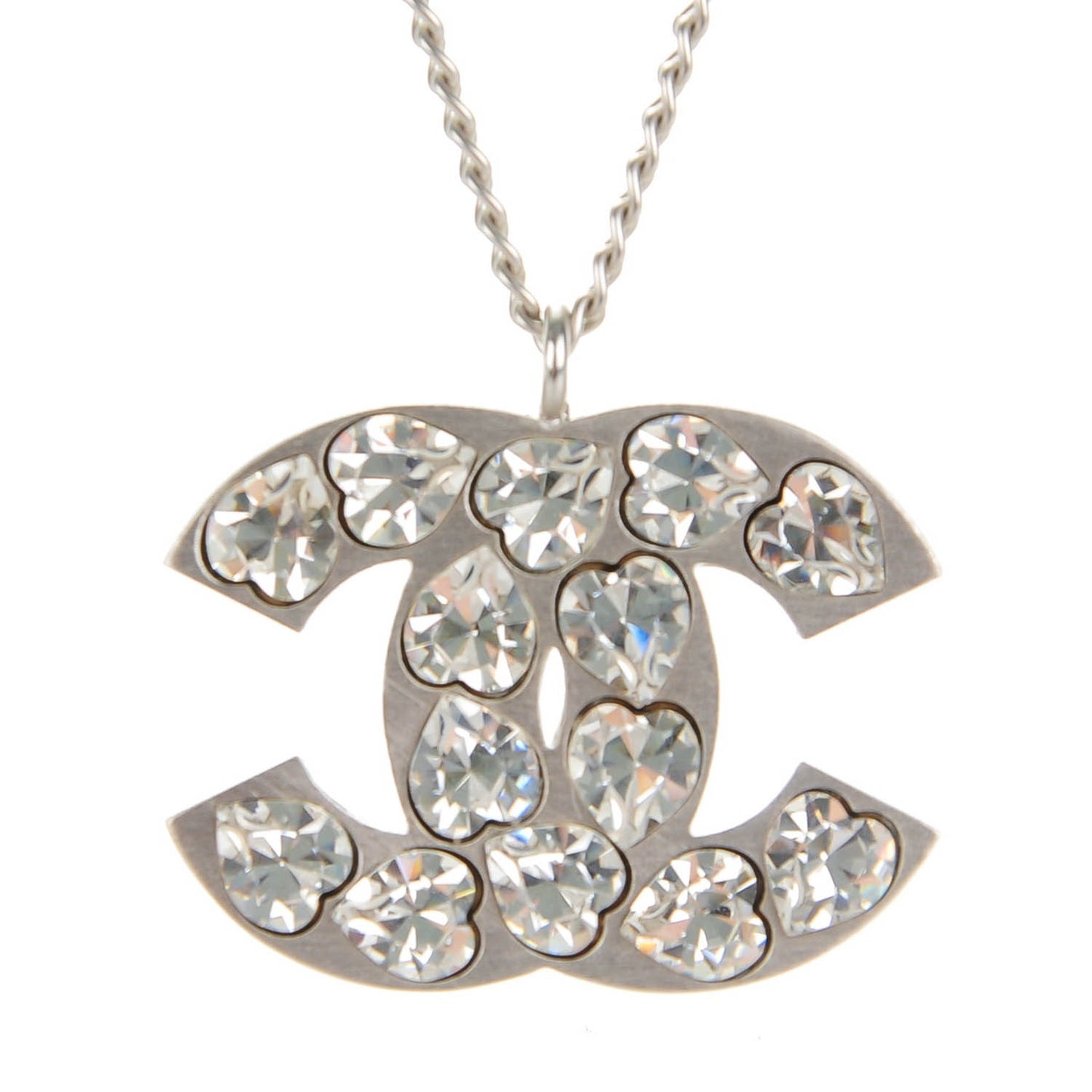 Crystal Heart CC Necklace Silver