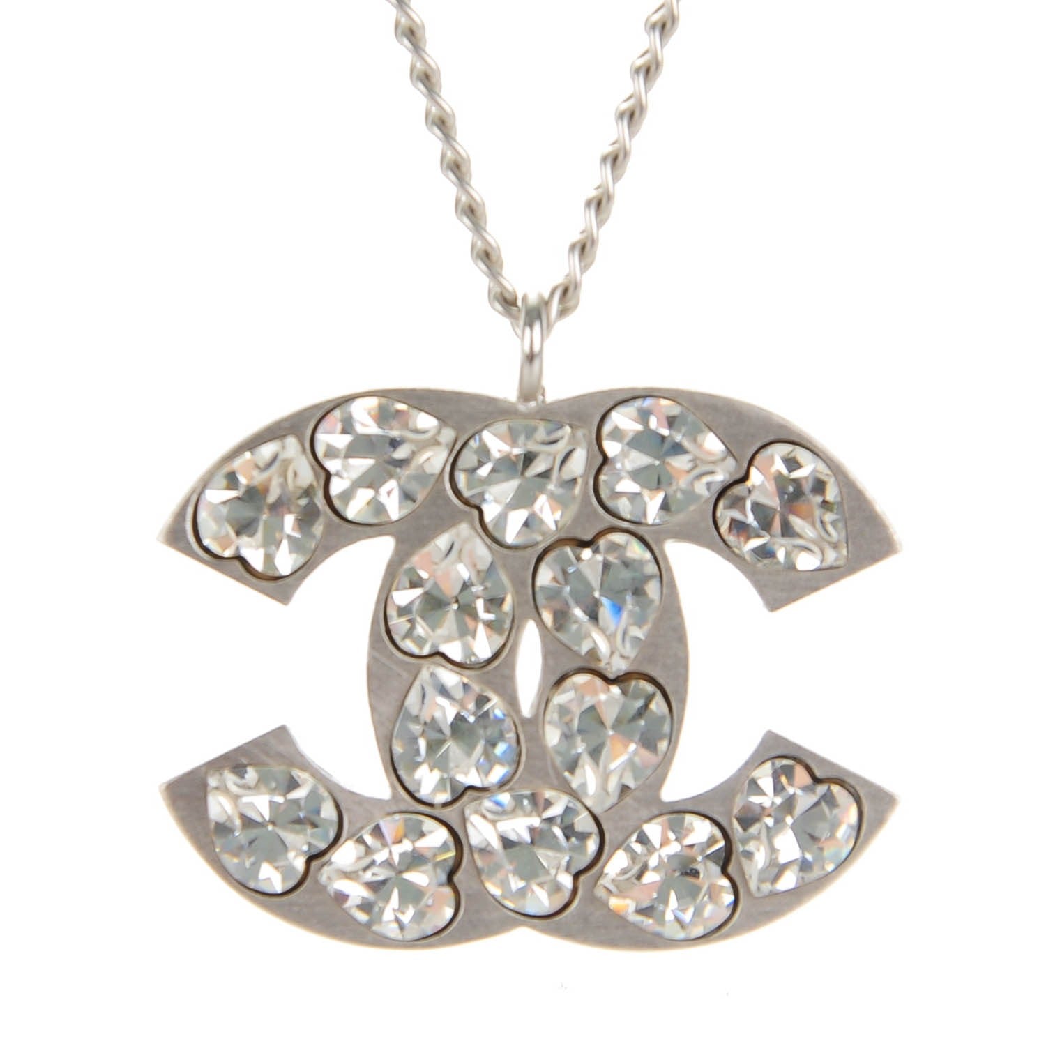 Chanel Crystal Heart CC Necklace Silver 4 of 6