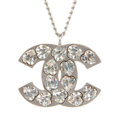 Chanel Crystal Heart CC Necklace Silver 4 of 6