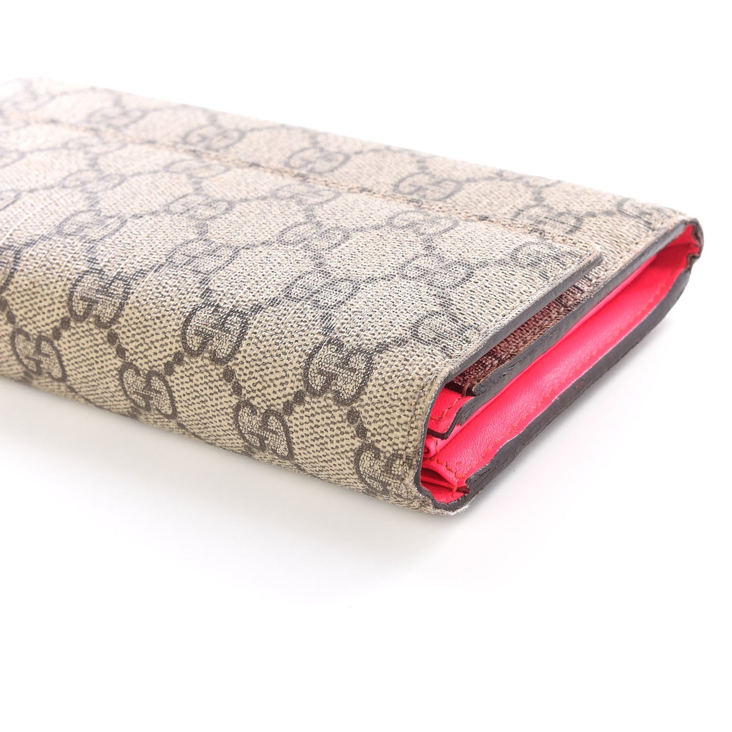 GG Supreme Monogram Continental Heart Wallet Fluorescent Fuchsia