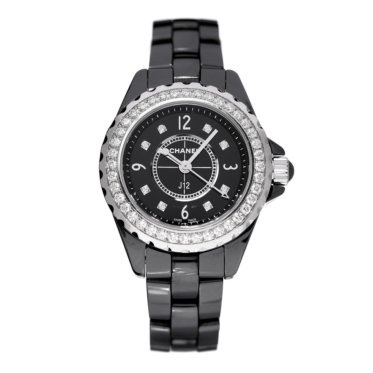 Stainless Steel Ceramic Diamond Bezel 29mm J12 Quartz Watch Black