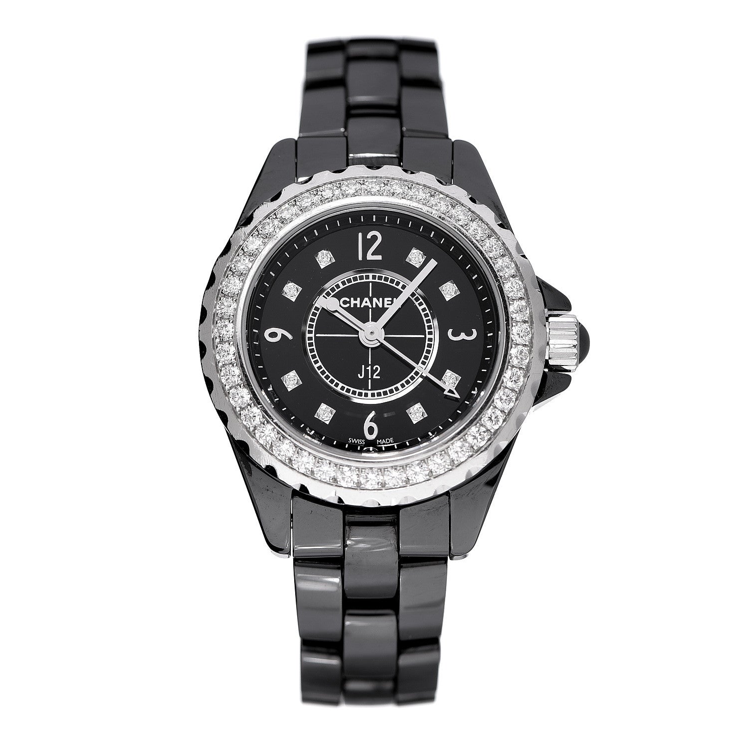 Chanel Stainless Steel Ceramic Diamond Bezel 29mm J12 Quartz Watch Black 1 of 5