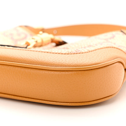 Gucci Raffia Textured Dollar Calfskin GG Monogram Small Jackie 1961 Hobo Natural Bright Hibiscus Sun Oil 10 of 12