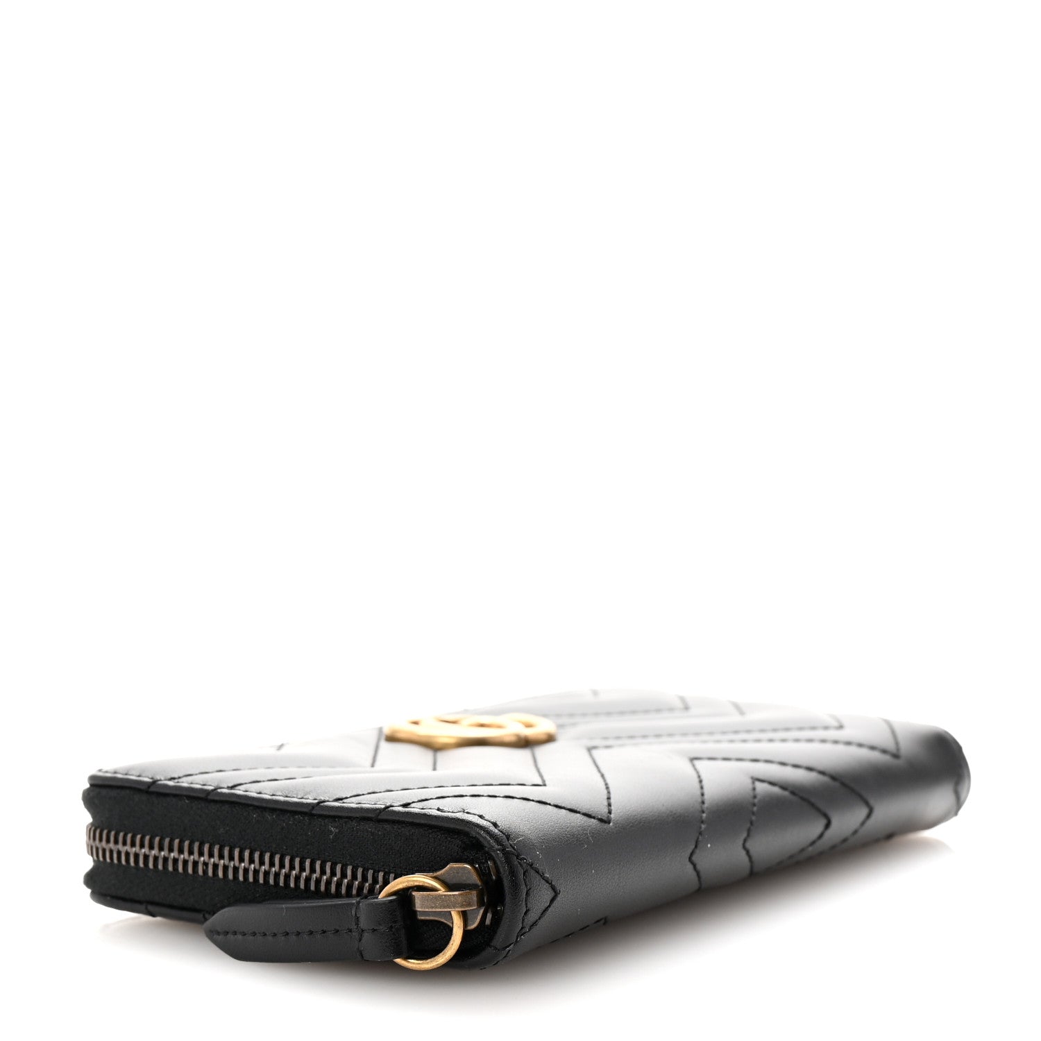 Gucci Calfskin Matelasse GG Marmont Zip Around Wallet Black 4 of 6
