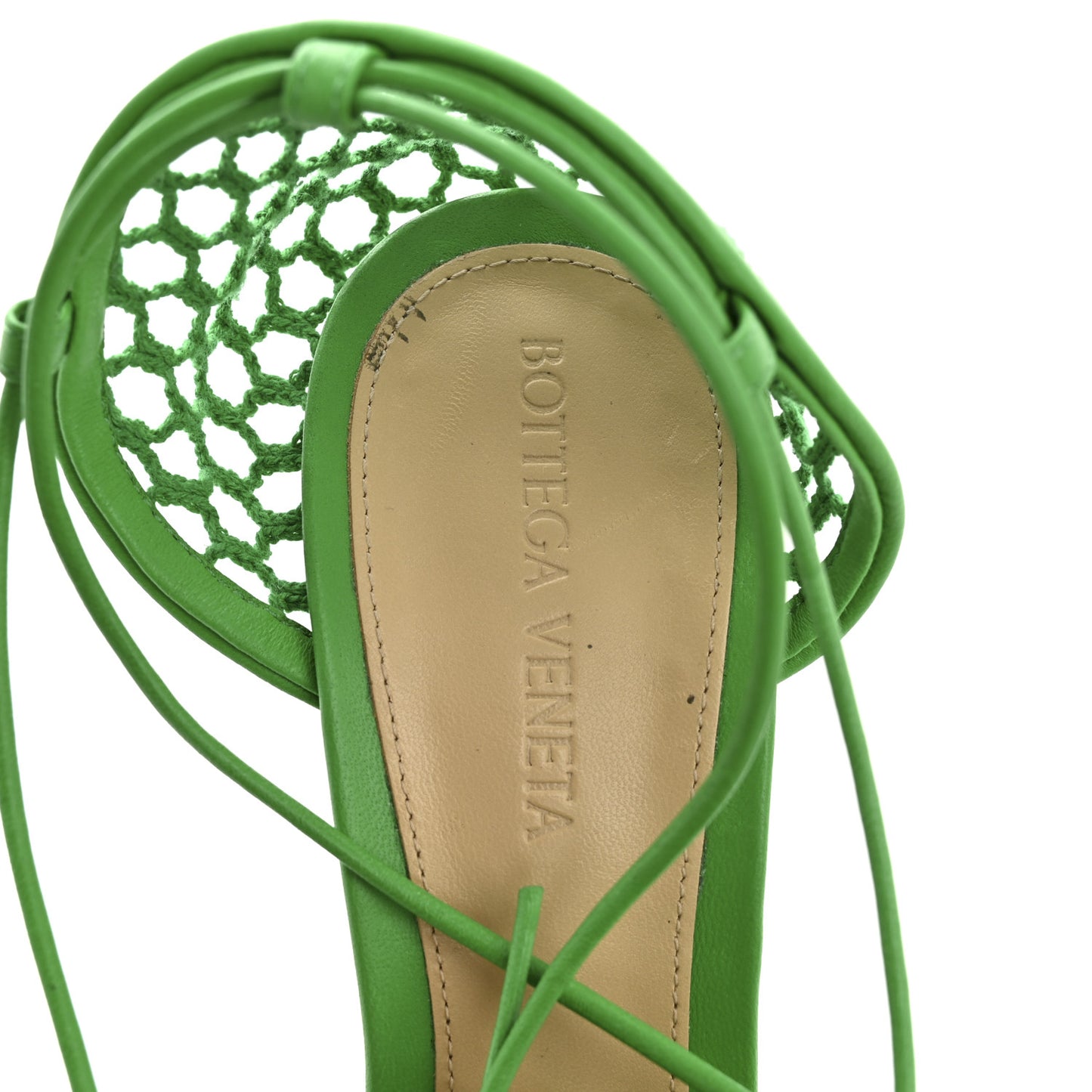 Mesh Nappa Stretch Ankle Tie 90mm Sandals 38.5 Grass