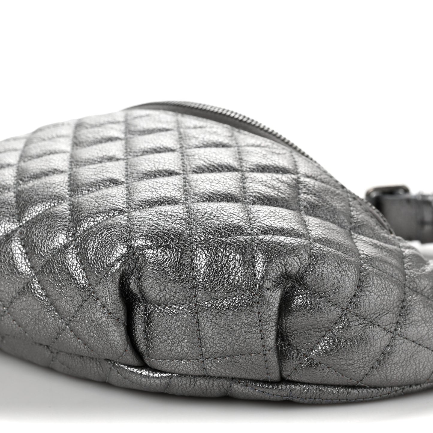 Metallic Calfskin Quilted Banane Waist Bag Fanny Pack Silver