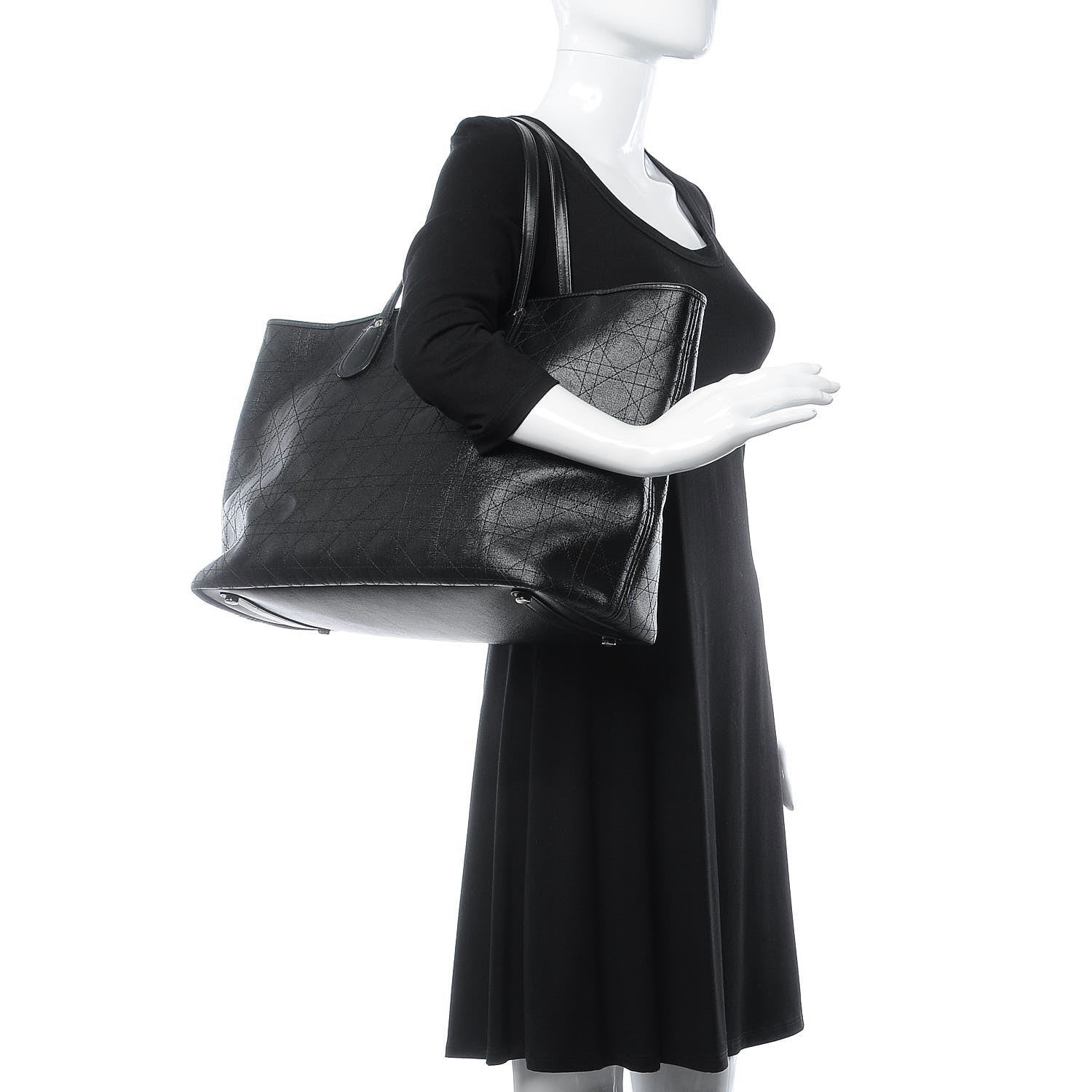 Christian Dior Coated Canvas Cannage Large Panarea Tote Black 2 of 9