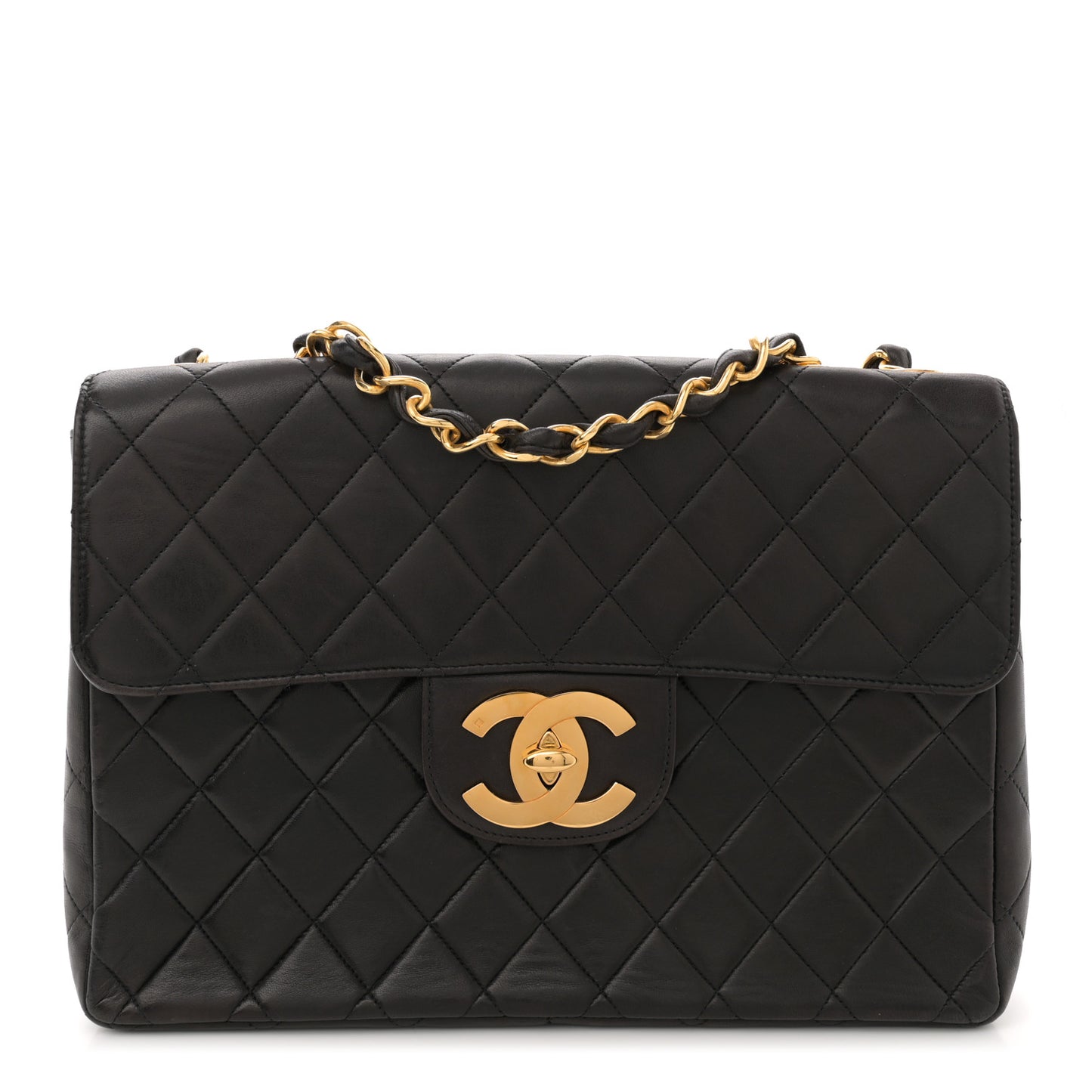 Lambskin Quilted Jumbo Single Flap Black