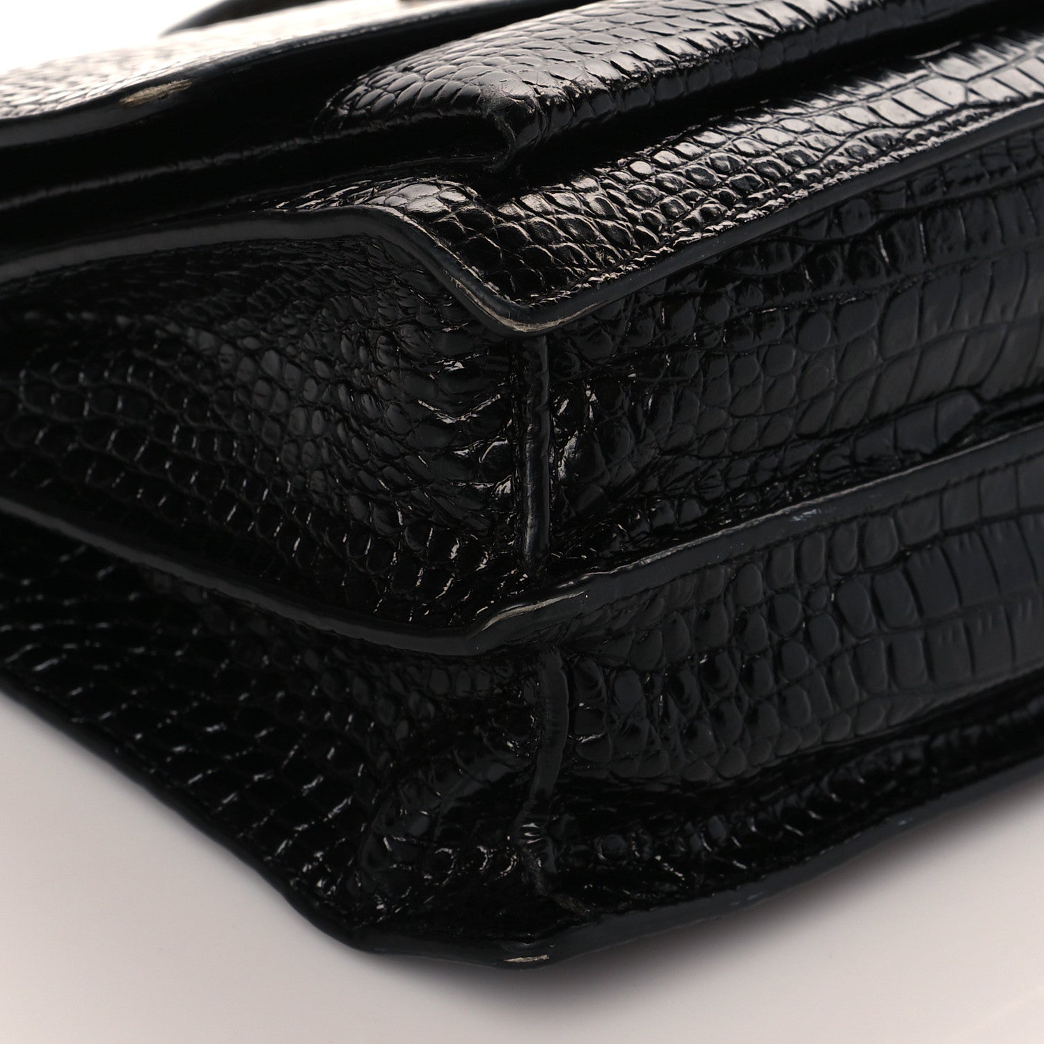 Saint Laurent Calfskin Crocodile Embossed Large Monogram Sunset Black 8 of 10