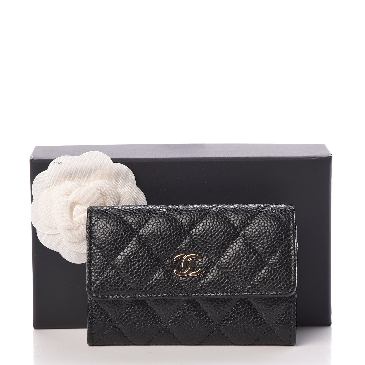 Caviar Quilted Flap Card Holder Black