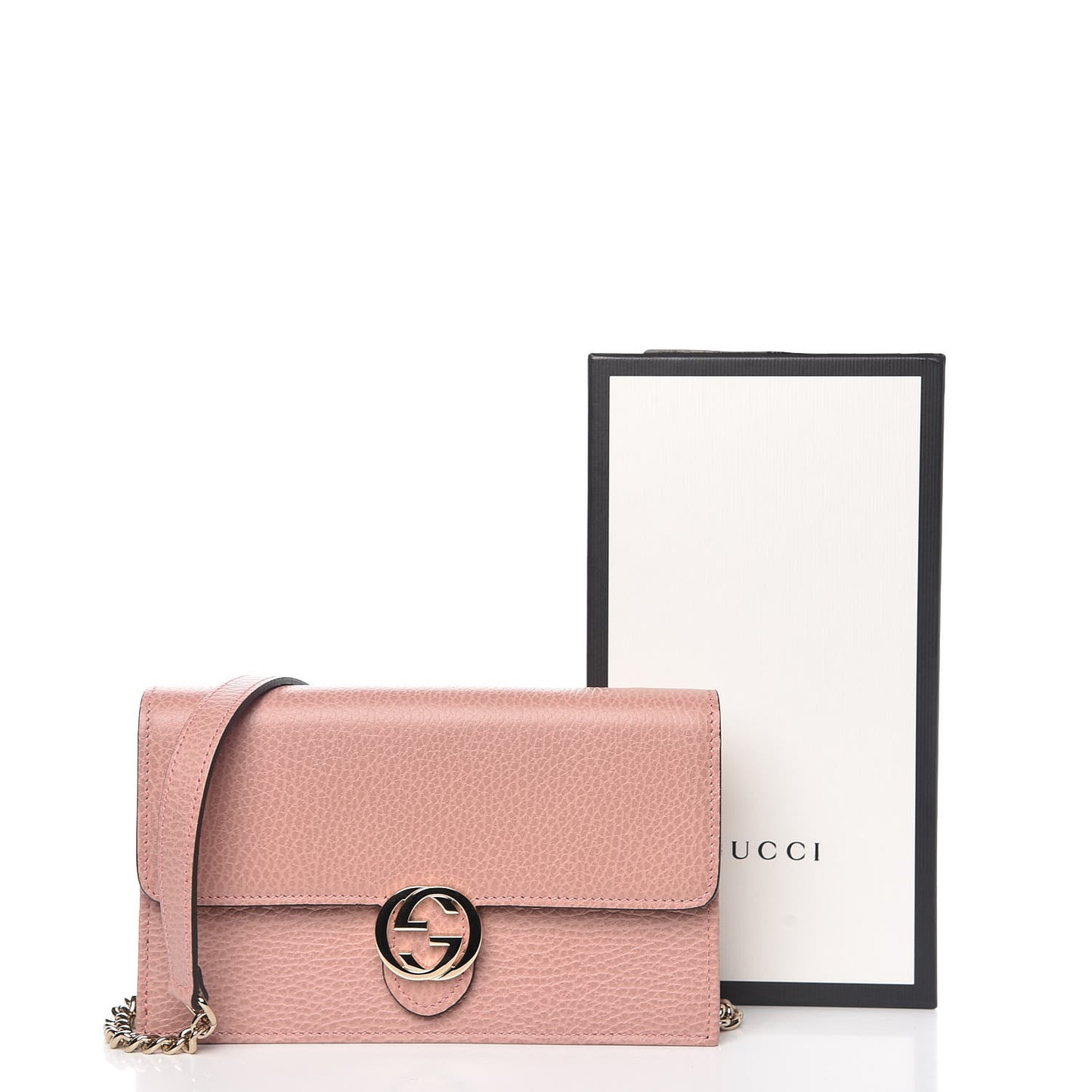 Dollar Calfskin Interlocking G Chain Wallet Soft Pink