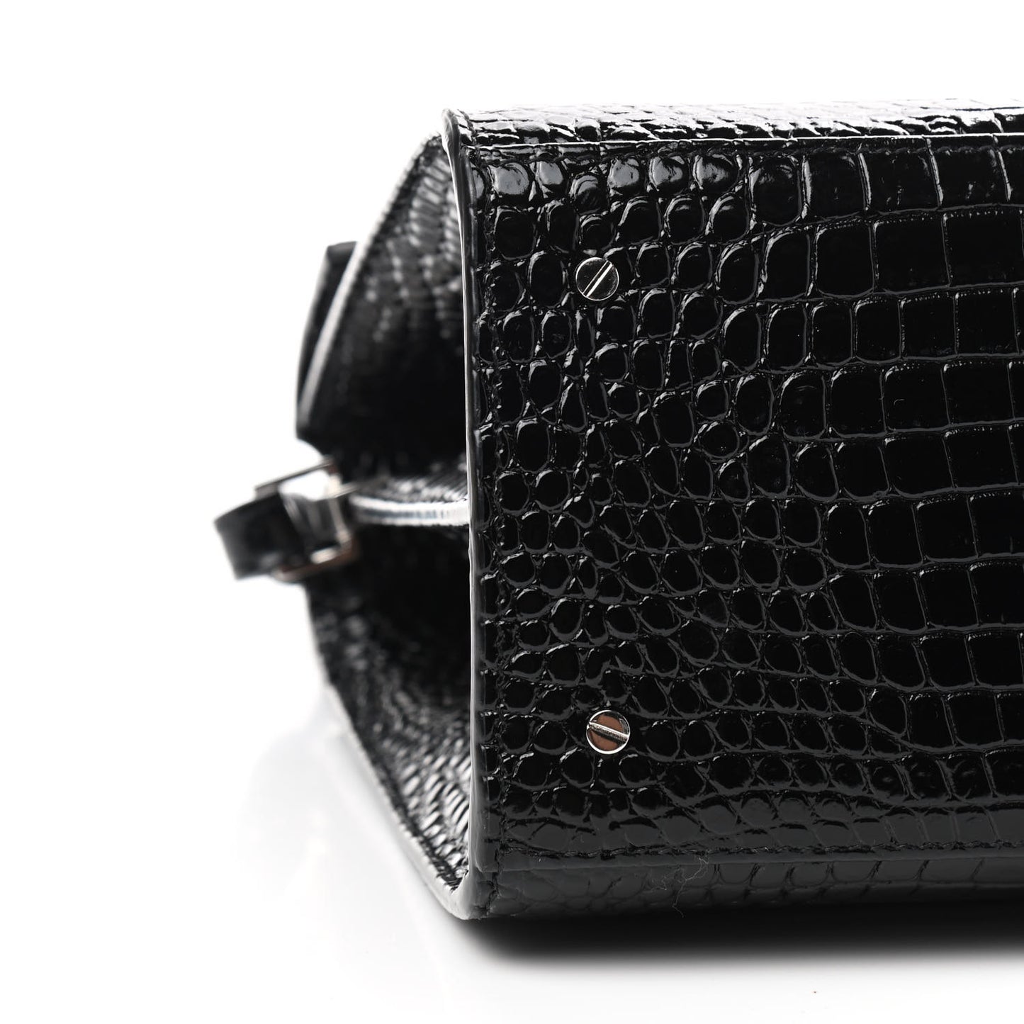 Calfskin Crocodile Embossed Medium Classic Monogram Cassandra Top Handle Black Rouge Legion