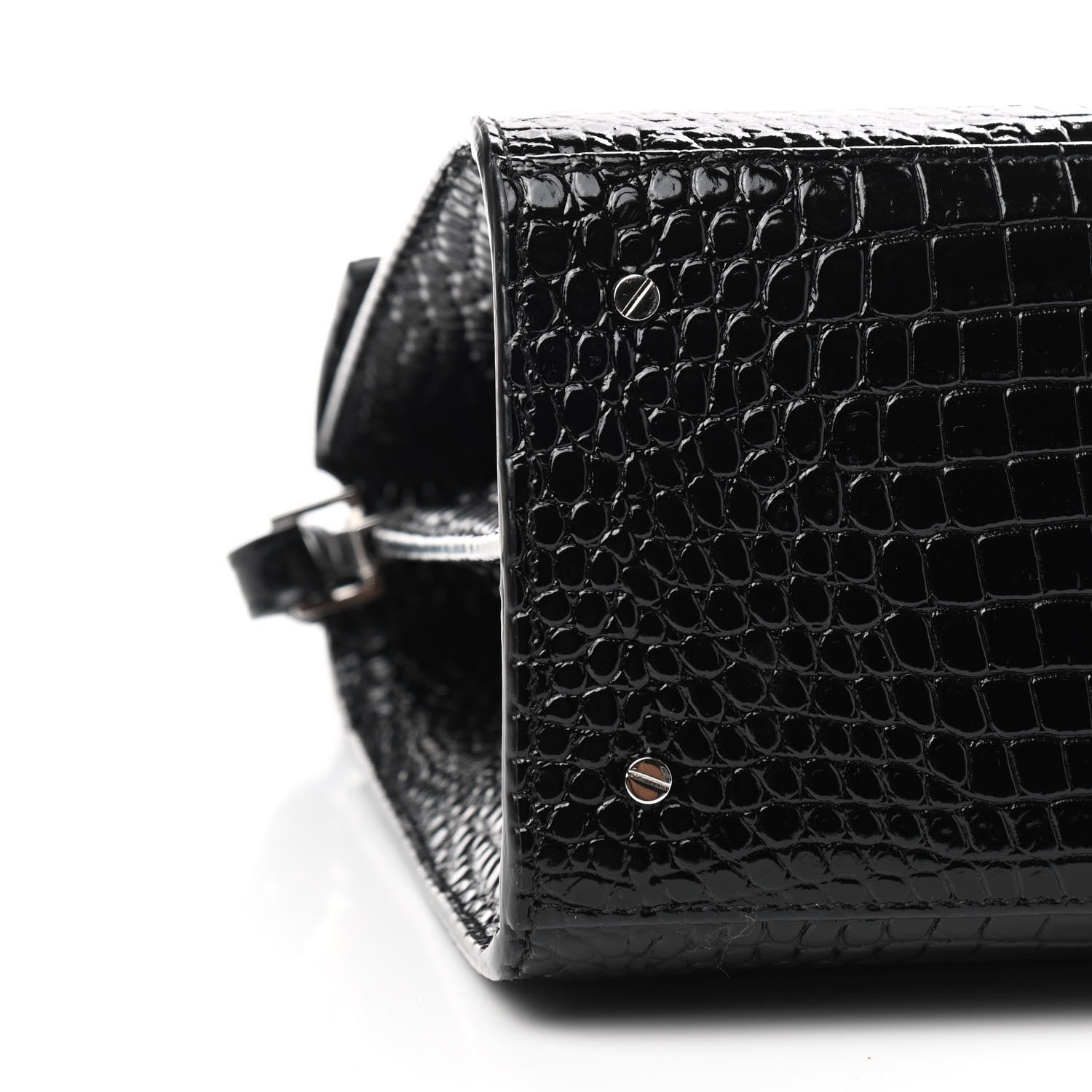Saint Laurent Calfskin Crocodile Embossed Medium Classic Monogram Cassandra Top Handle Black Rouge Legion 5 of 8