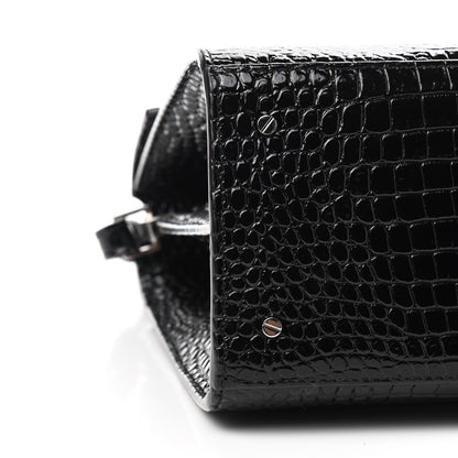 Saint Laurent Calfskin Crocodile Embossed Medium Classic Monogram Cassandra Top Handle Black Rouge Legion 5 of 8