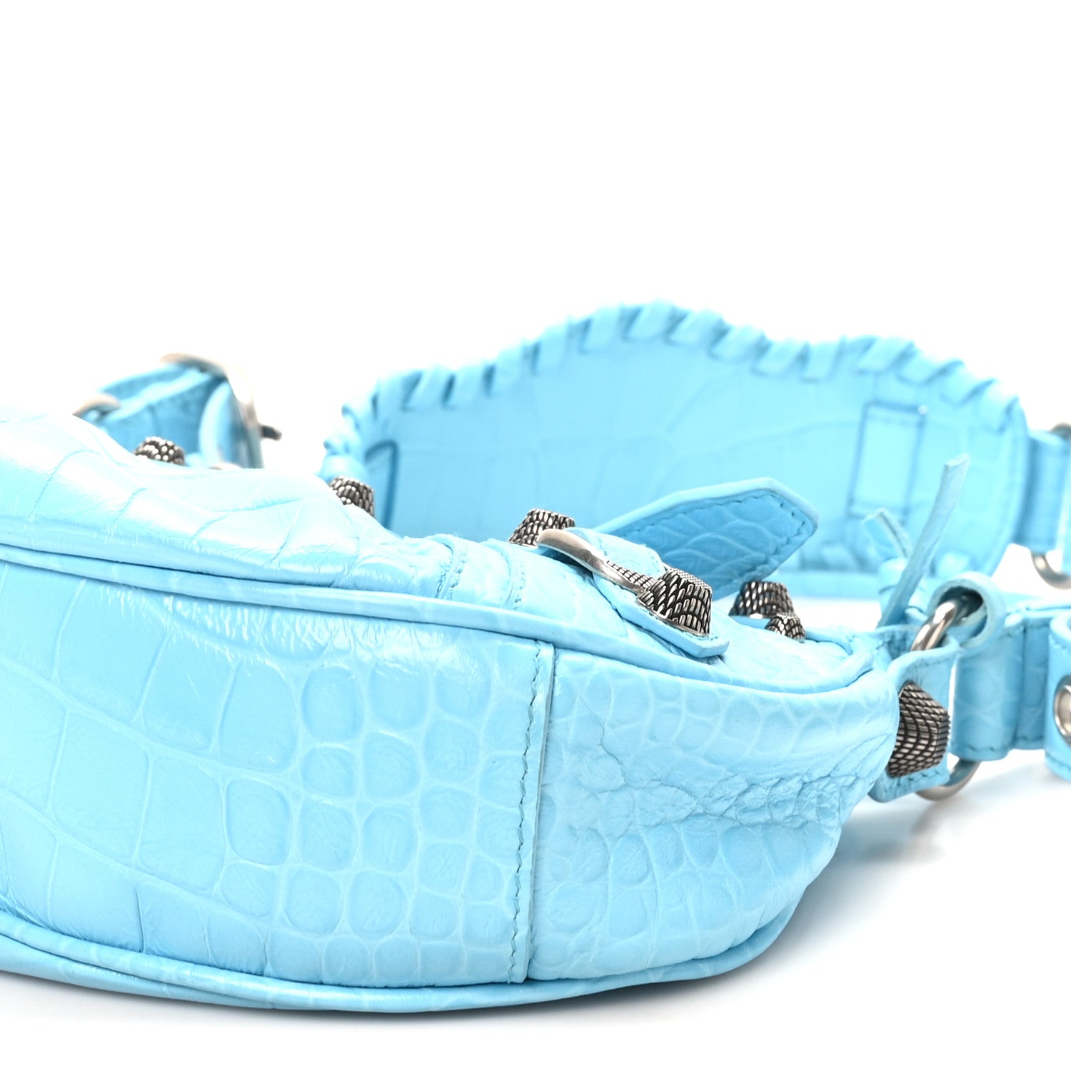 Balenciaga Extra Supple Calfskin Crocodile Embossed Le Cagole Shoulder Bag XS Sky Blue 11 of 11