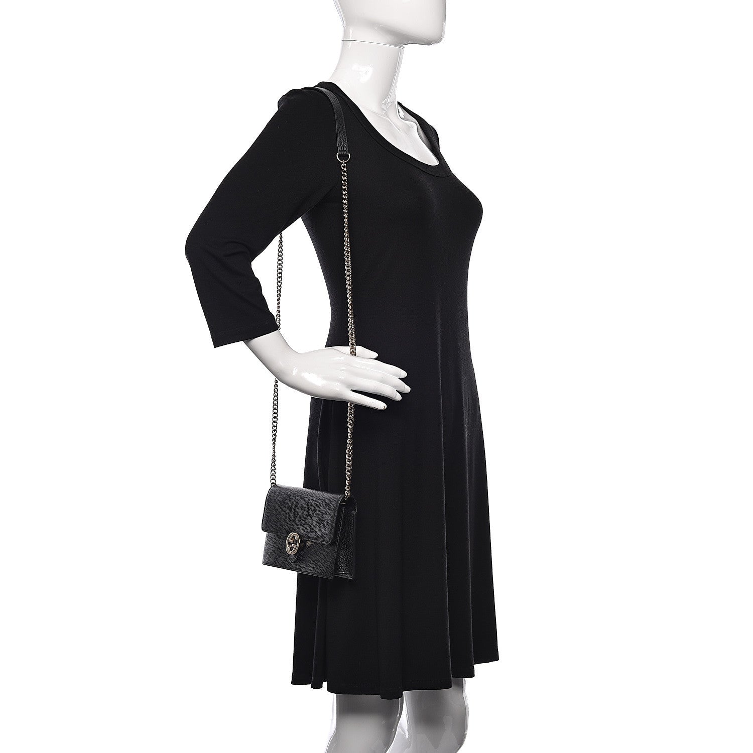 Gucci Dollar Calfskin Interlocking G Chain Wallet Black 2 of 12