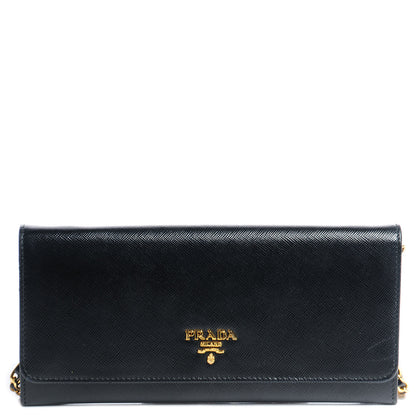 Prada Saffiano Metal Oro Chain Wallet Nero Black 1 of 10
