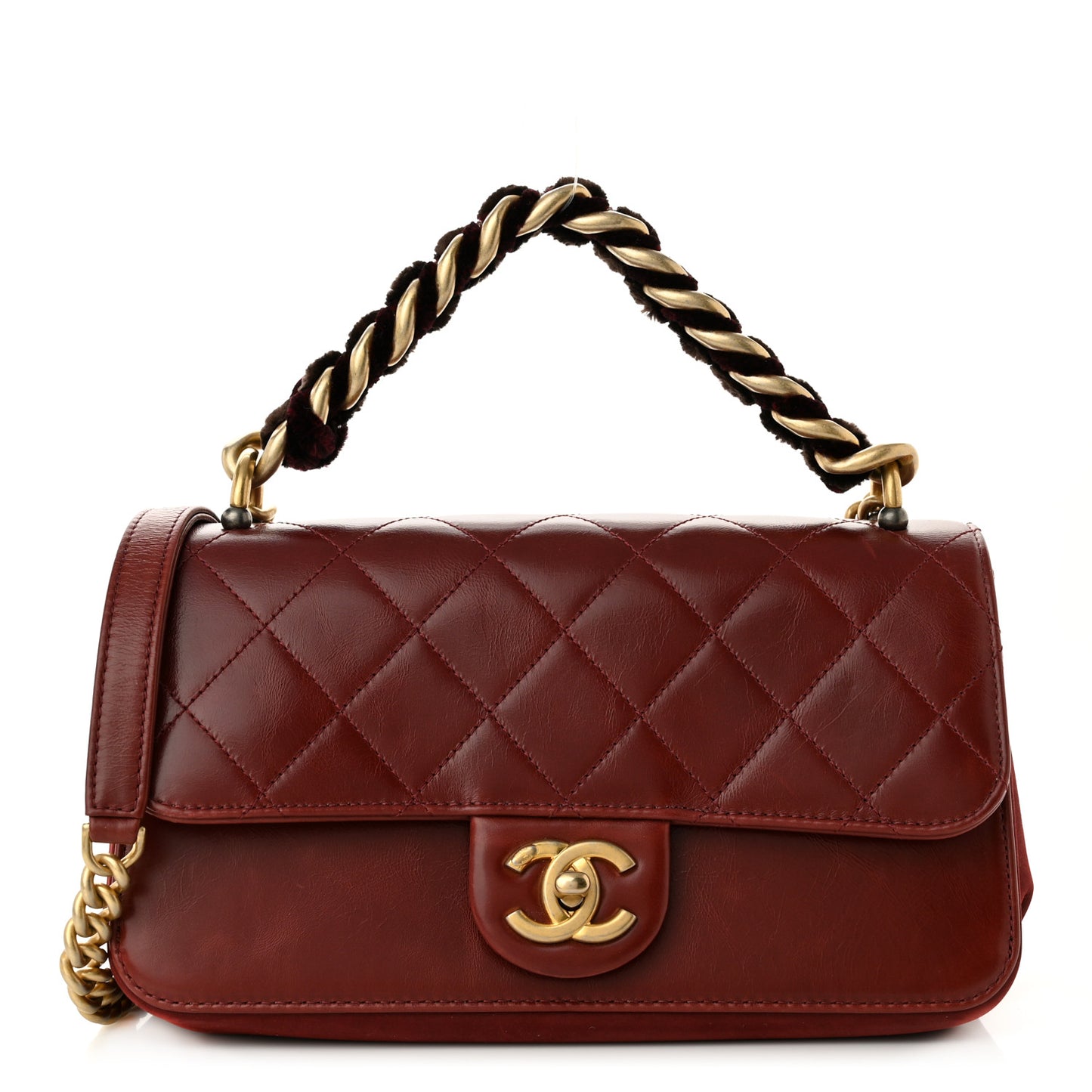 Iridescent Calfskin Quilted Small Straight Lined Flap Red