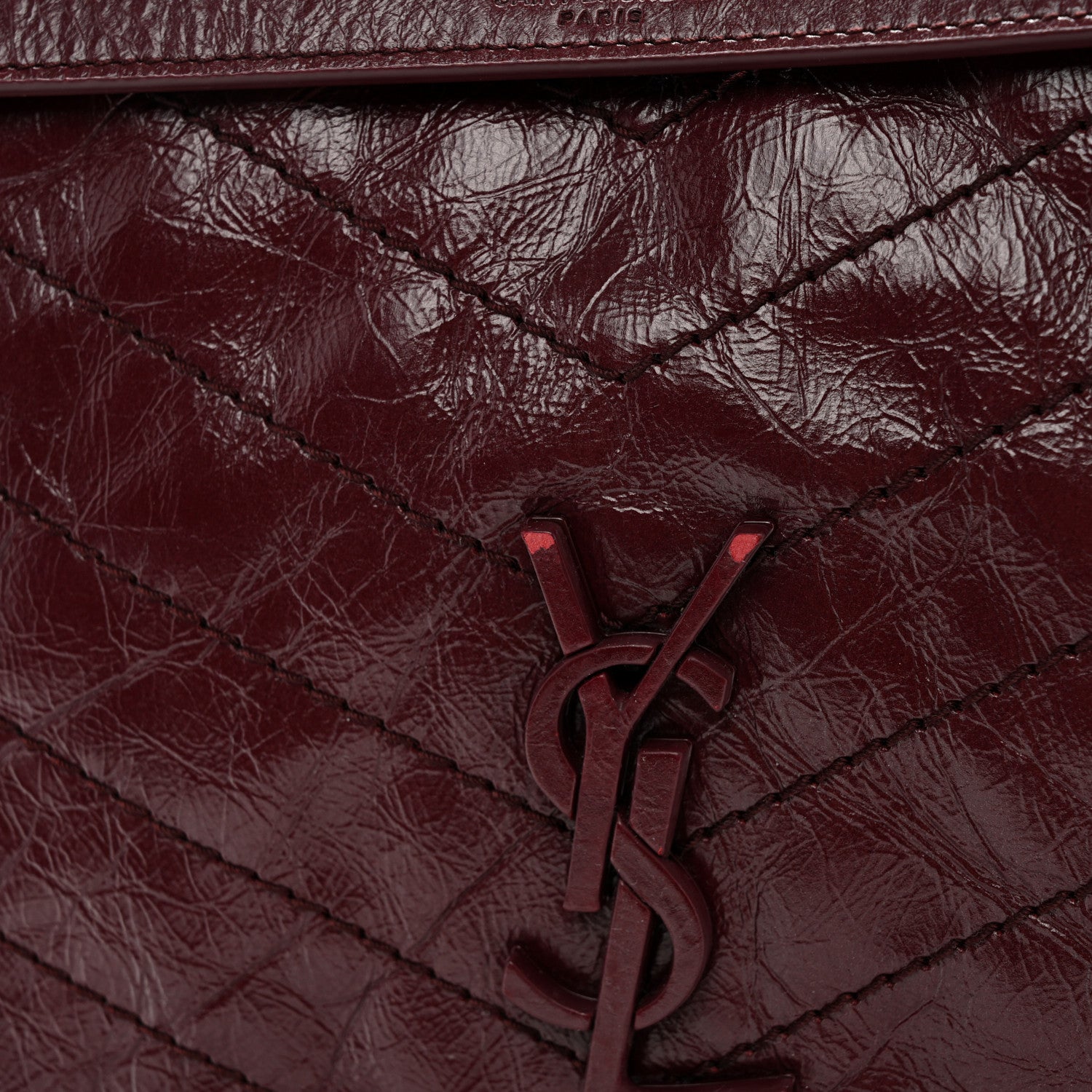 Saint Laurent Crinkled Calfskin Matelasse Monogram Large Niki Chain Satchel Rouge Legion 11 of 12