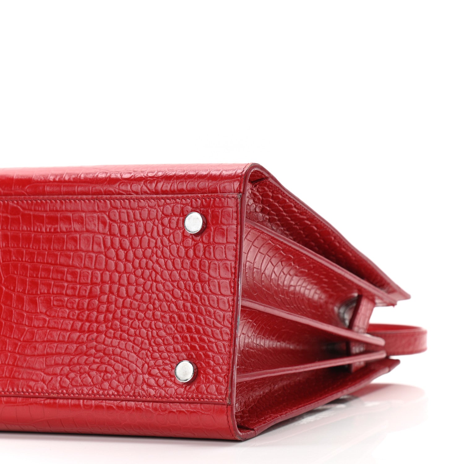 Saint Laurent Calfskin Crocodile Embossed Small Sac De Jour Eros Red 10 of 14