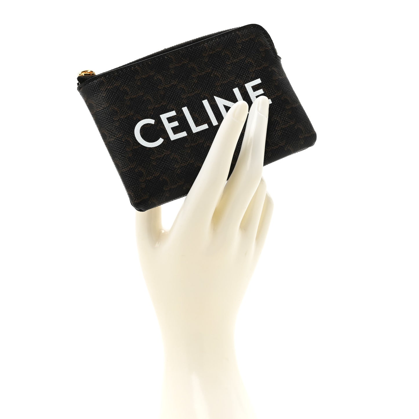 Triomphe Canvas Logo Coin and Card Pouch With Hook Black