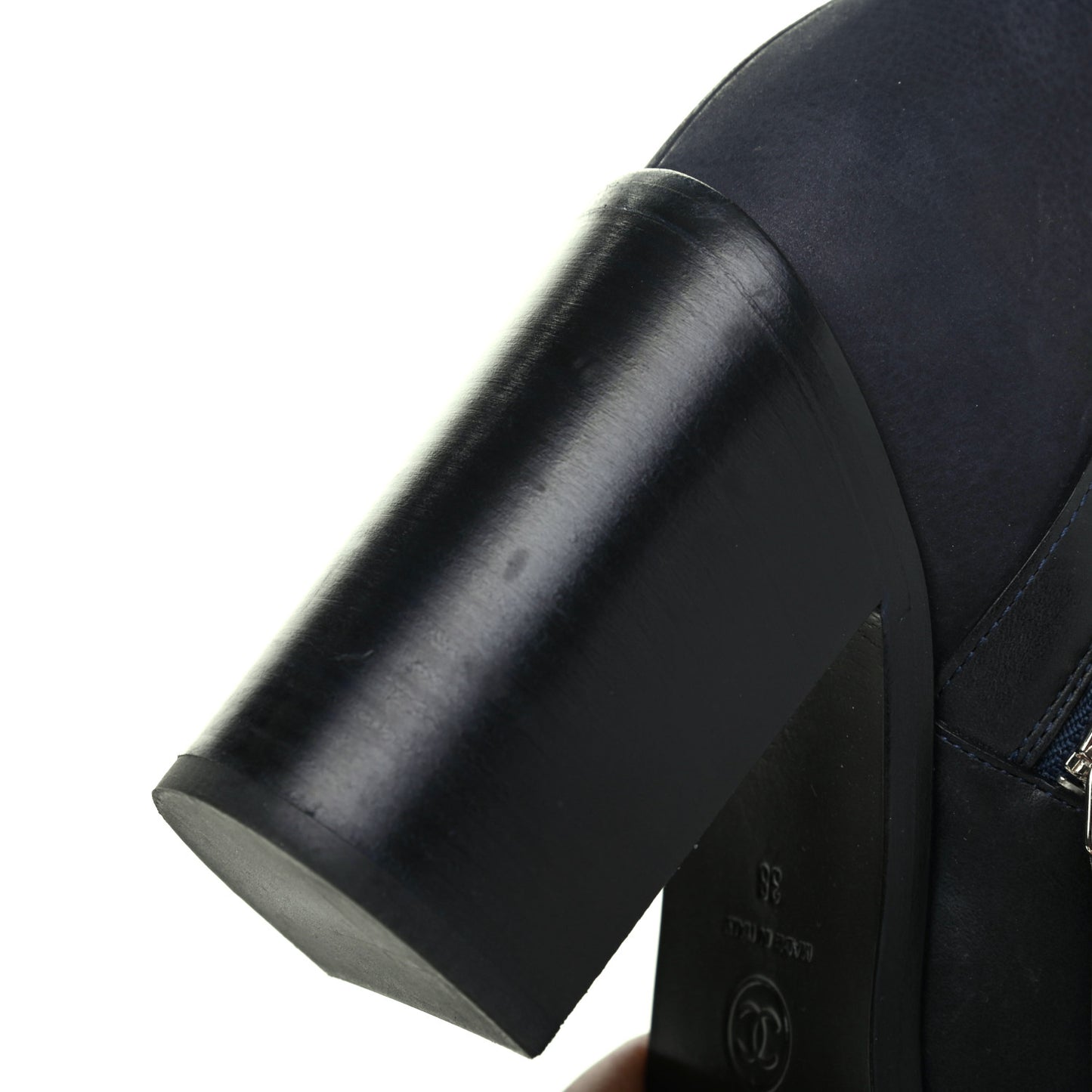 Calfskin Patent Cap Toe Short Ankle Boots 38 Navy Black
