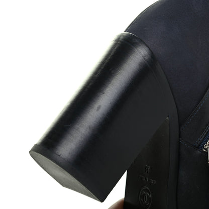 Chanel Calfskin Patent Cap Toe Short Ankle Boots 38 Navy Black 12 of 17