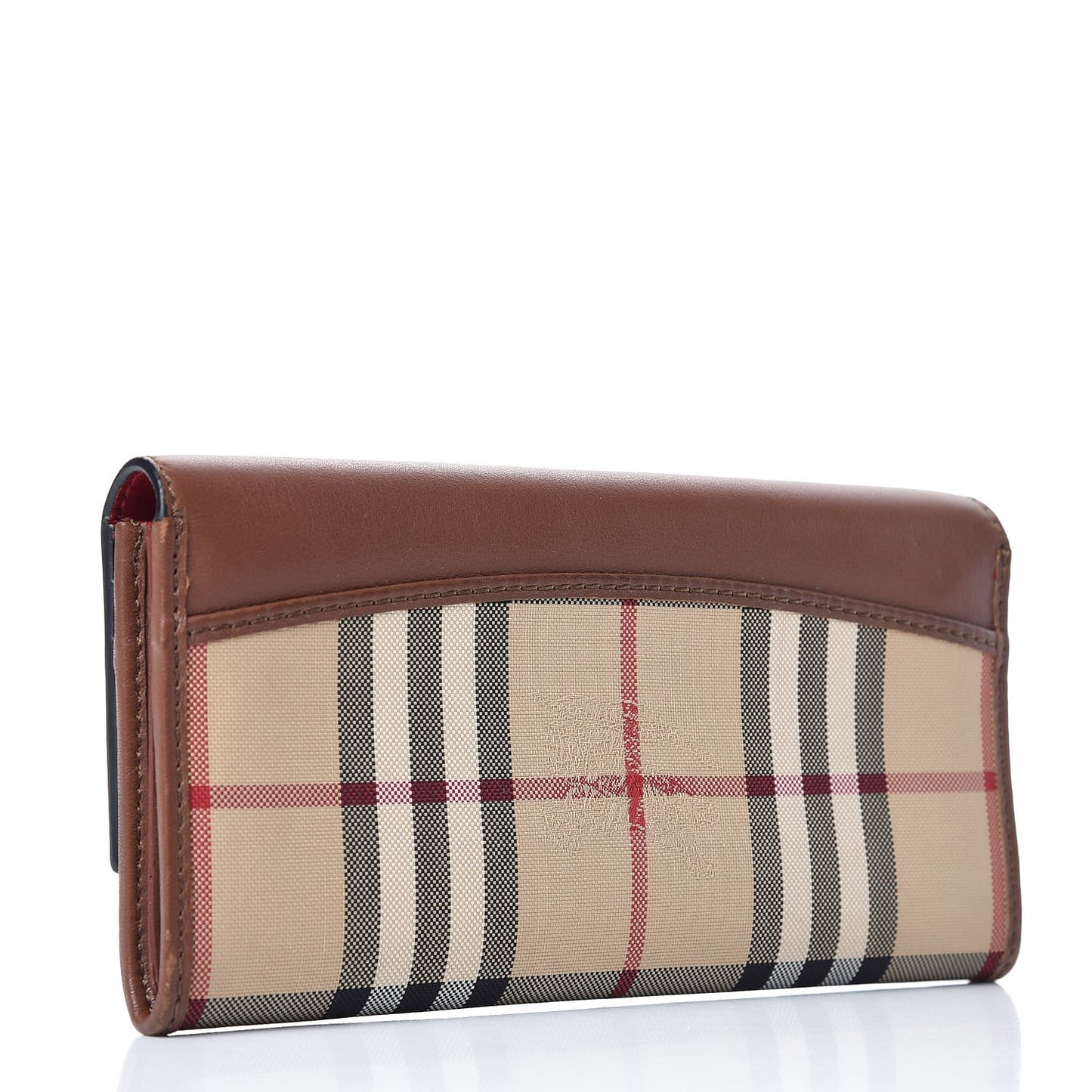 Grainy Calfskin House Check Continental Wallet Tan