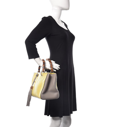 Gucci Pebbled Calfskin Medium Bamboo Shopper Tote Citrus Grey 2 of 13