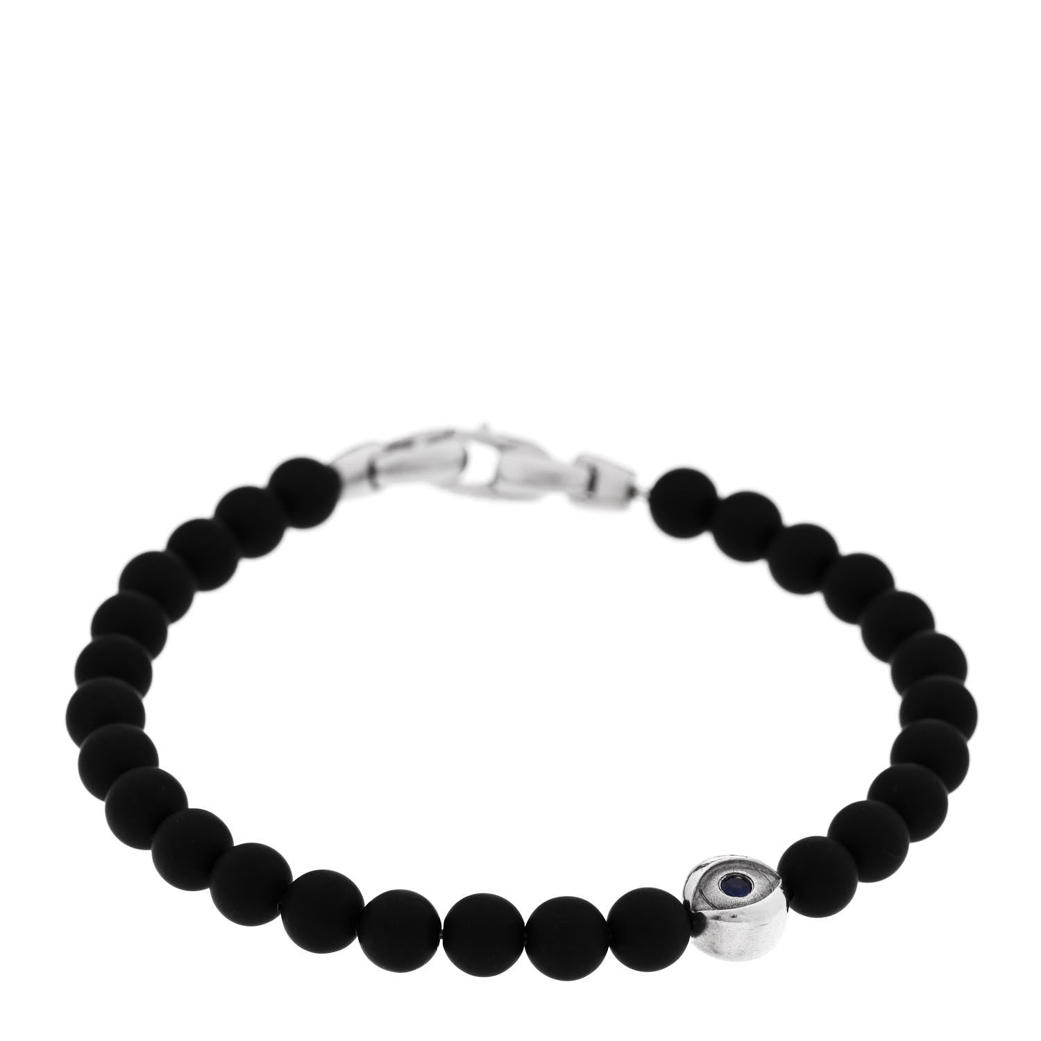 David Yurman Sterling Silver Black Onyx Blue Sapphire 4mm Spiritual Beads Evil Eye Bracelet 1 of 5