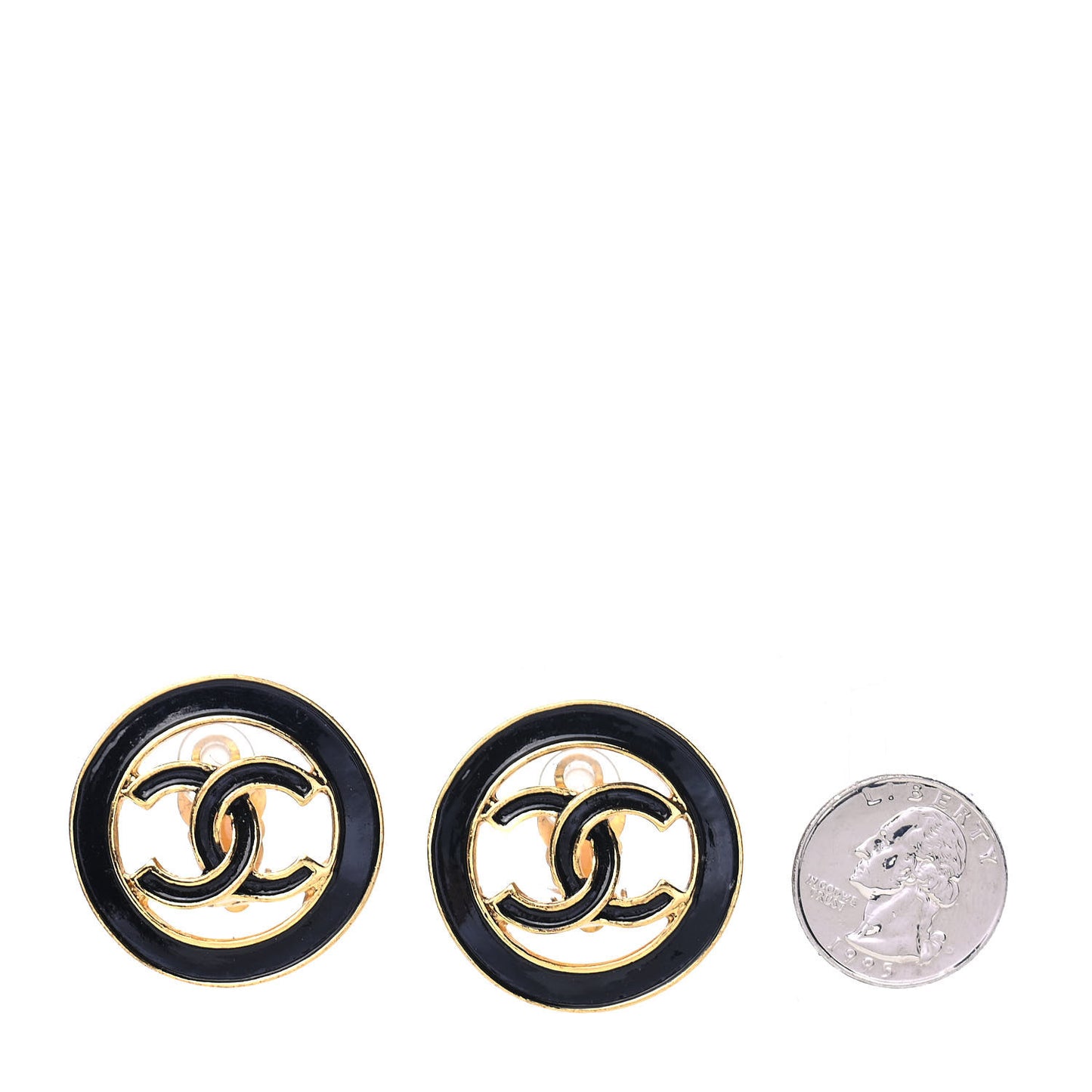 Enamel CC Clip On Earrings Black Gold