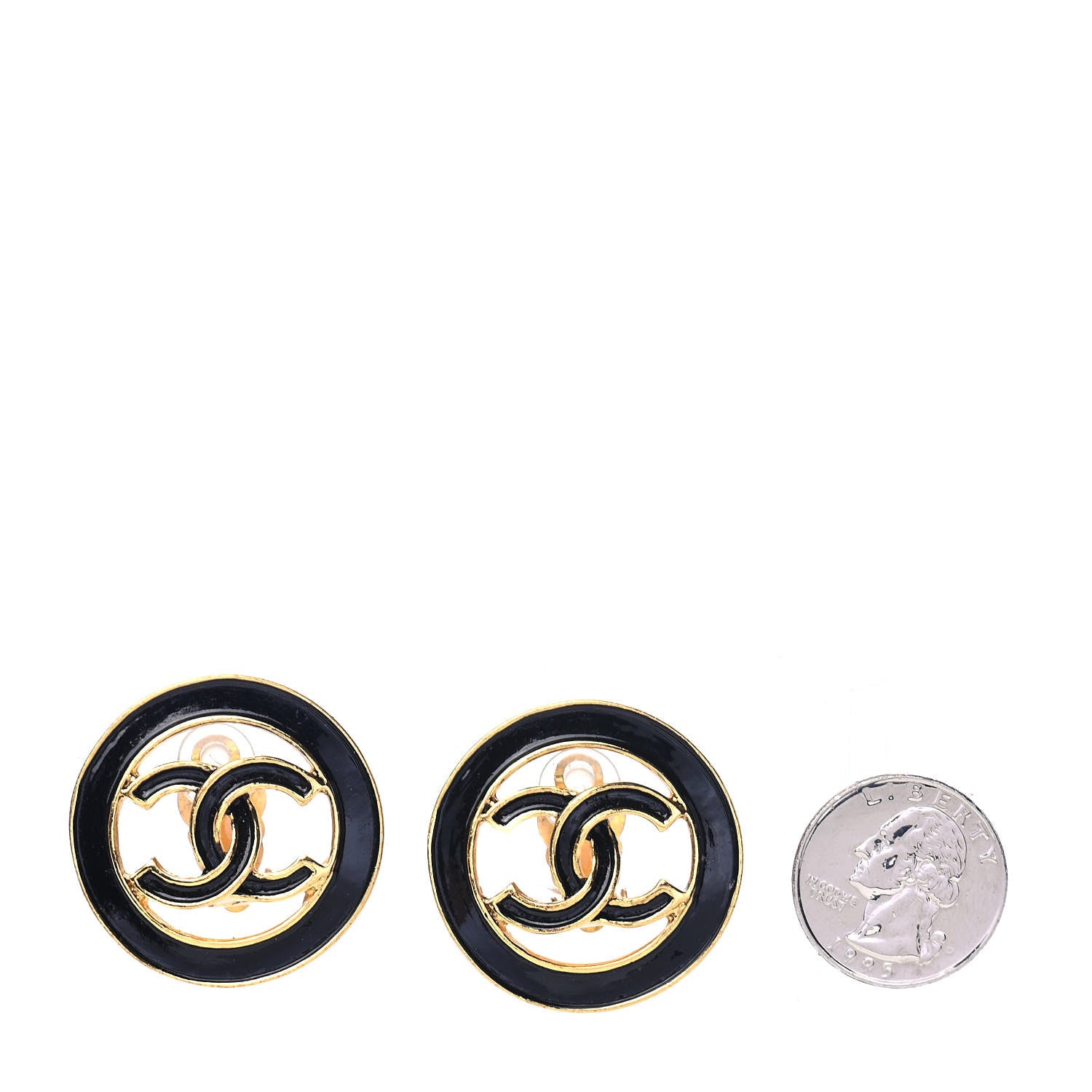 Chanel Enamel CC Clip On Earrings Black Gold 2 of 4