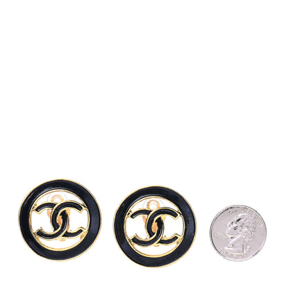 Chanel Enamel CC Clip On Earrings Black Gold 2 of 4