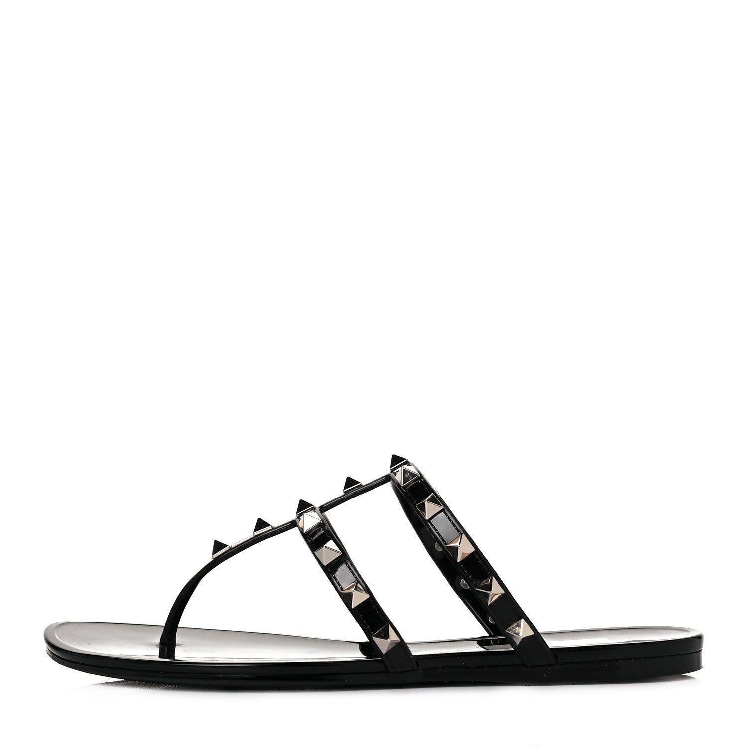 Valentino Garavani PVC Jelly Rockstud Caged Flat Thong Sandals 37 Black 1 of 8