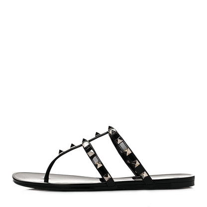 Valentino Garavani PVC Jelly Rockstud Caged Flat Thong Sandals 37 Black 1 of 8