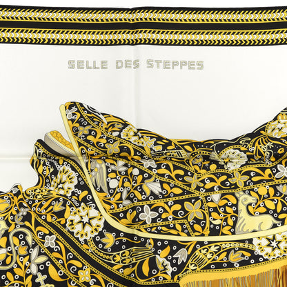 Hermes Silk Selle De Steppes Scarf 90 White Or Black 2 of 5