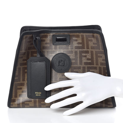 Fendi Glazed Fabric Vitello Century FF 1974 Stamp Patch Mini Peekaboo Defender Cover Mogano Panna Black 2 of 12