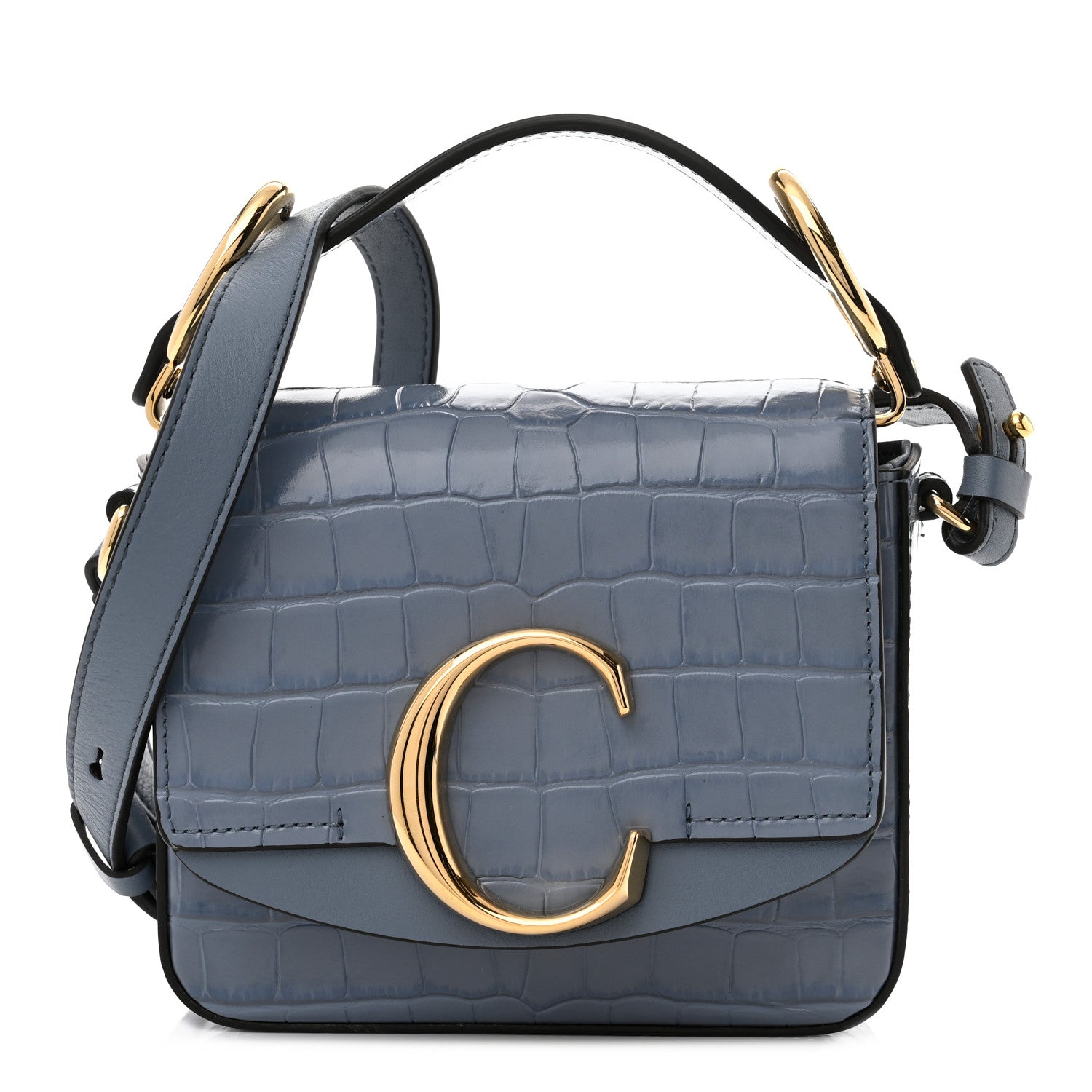 Chloe Calfskin Crocodile Embossed Mini C Double Carry Ash Blue 1 of 8