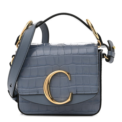 Chloe Calfskin Crocodile Embossed Mini C Double Carry Ash Blue 1 of 8
