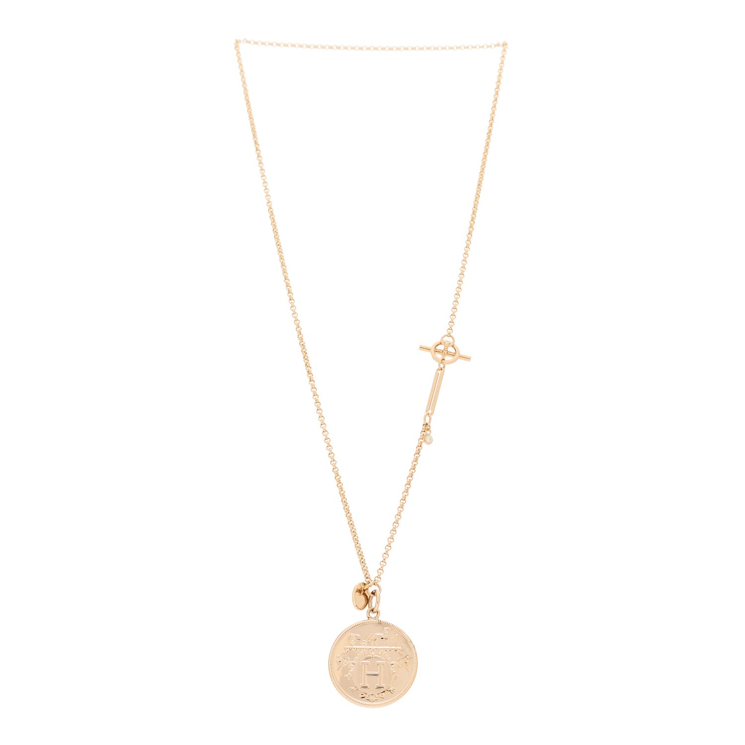Hermes 18K Rose Gold Diamond MM Ex-Libris Pendant Necklace 1822391