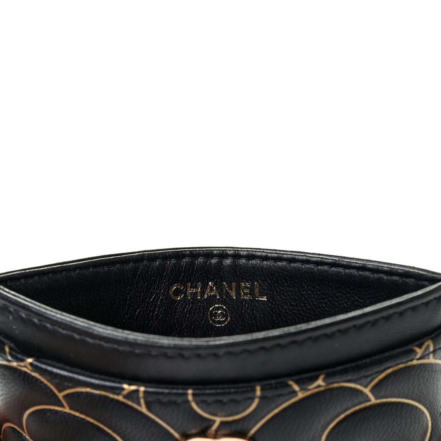 Chanel Lambskin Camellia Embossed Card Holder Black Gold 6 of 7