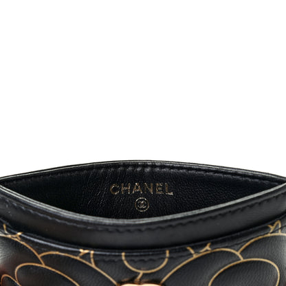 Chanel Lambskin Camellia Embossed Card Holder Black Gold 6 of 7