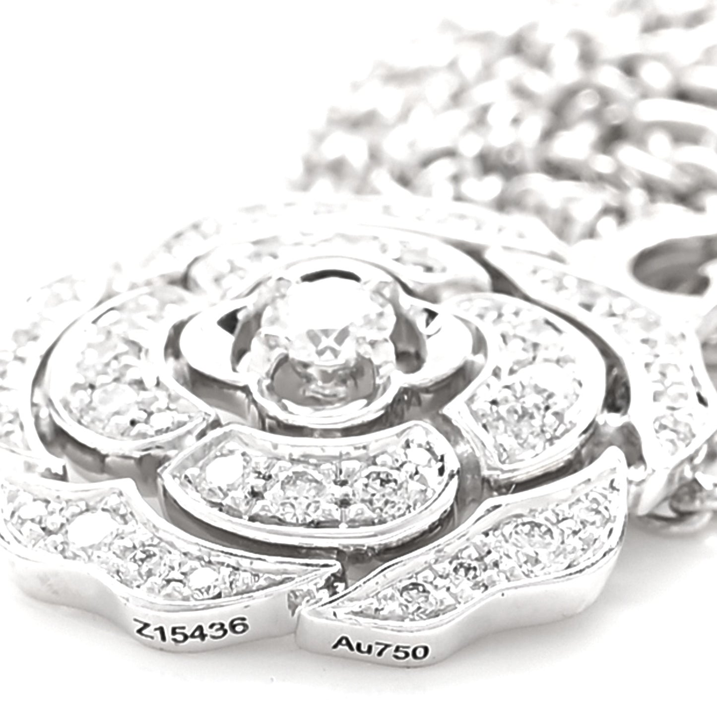 18K White Gold Diamond Bouton de Camelia Pendant Necklace