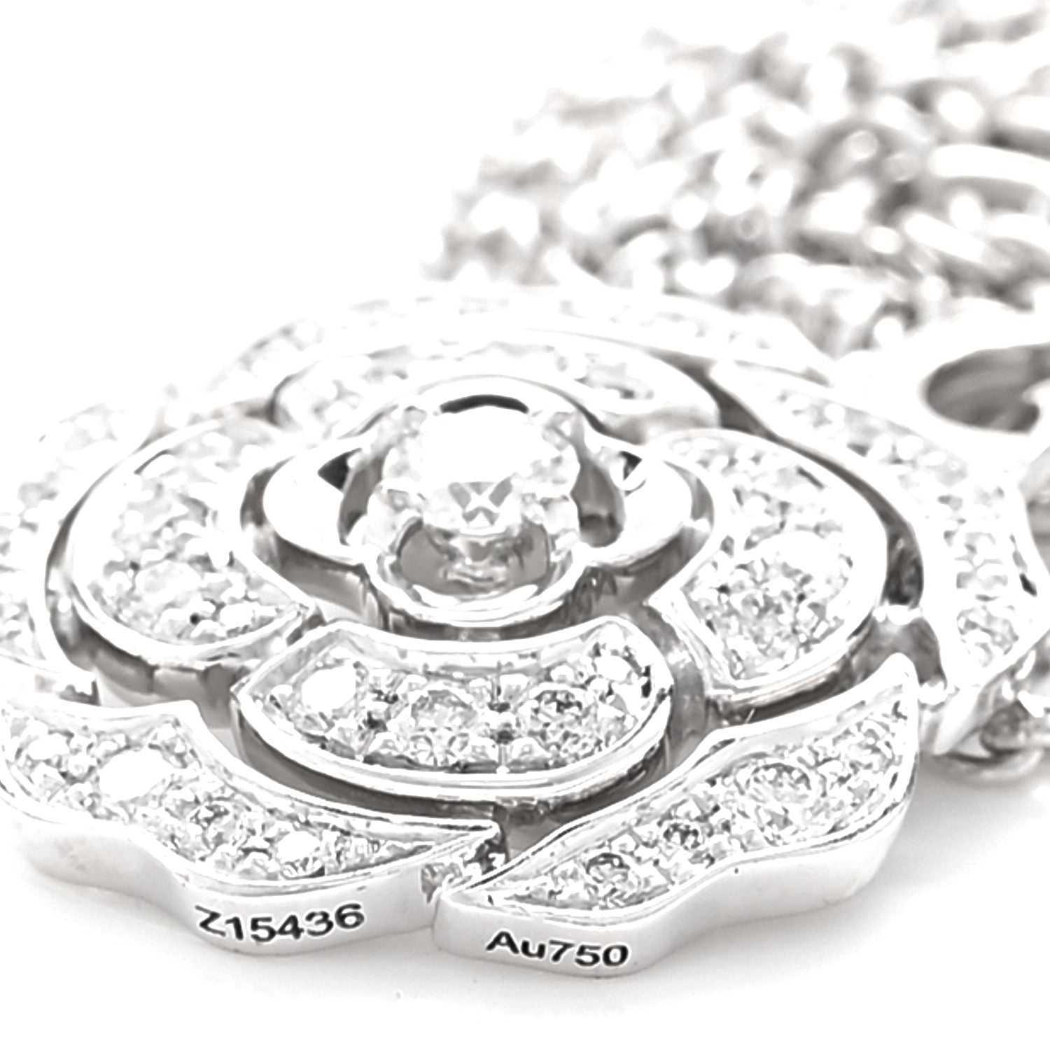Chanel 18K White Gold Diamond Bouton de Camelia Pendant Necklace 5 of 7