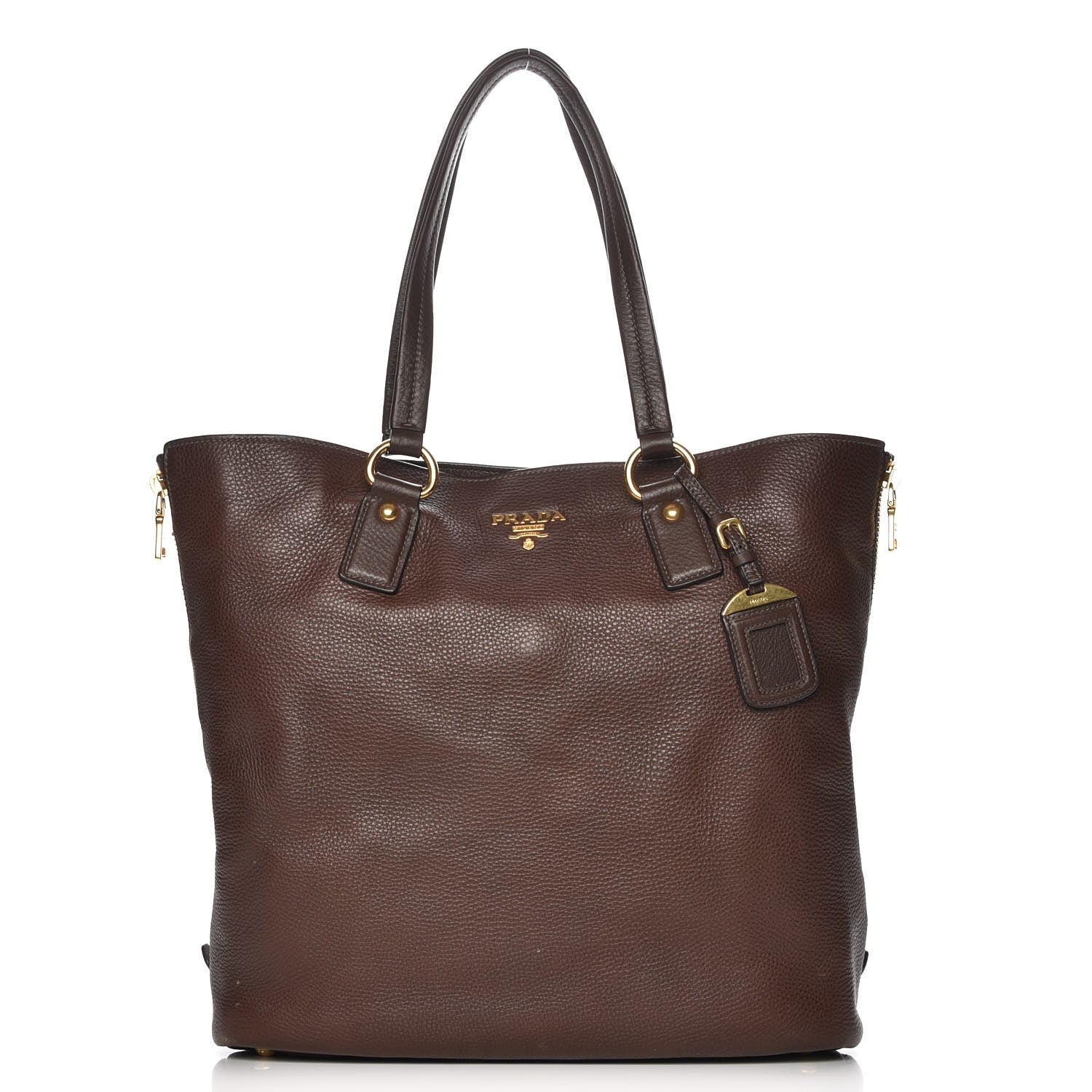Prada Vitello Daino Side Zip Shopping Tote Bruciato 1 of 9